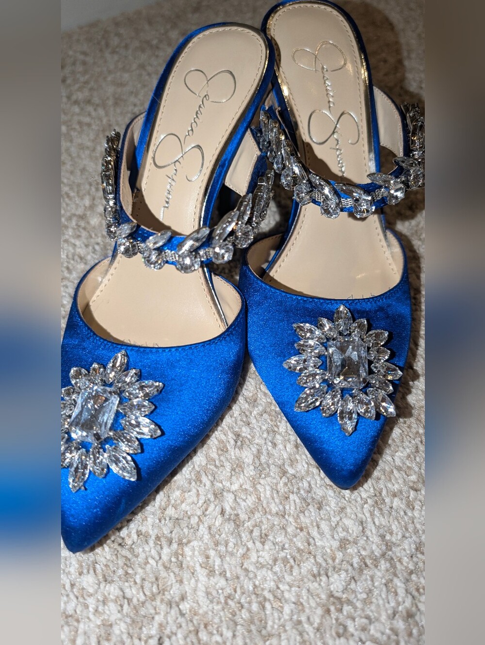 Jessica Simpson Royal Blue Embellished Satin Slingback Pumps Size 6 1/2 - Picture 8 of 8